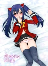lolibooru 62709 1girl blue_hair blush covering_mouth fairy_tail lying on_back pantsu pantsu_pull skirt thigh_gap thighhighs thighs twin_tails underwear wendy_marvell