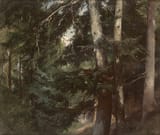 Friedrich Preller der Jüngere (Weimar, Duchy of Saxe-Weimar-Eisenach, G.C. 1838-1901 Blasewitz, Kingdom of Saxony, German Reich) Burgk an der Saalquelle Edeltauern, Waldidyll bei Schloss Burgk - Öl auf Malkarton c.1885-min
