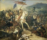 Charles-Philippe Auguste Larivière (Paris 1798-1876 ib.) The Battle of Mons-en-Pévèle in 1304, the victory of King Philip IV of France (1268-1314) over the County of Flanders during the Franco-Flemish War - Huile sur toile c.1840-min