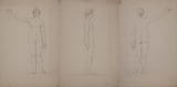 Unknown artist (Spanish 18th-19th c.) Anatomical proportions of the female figure from the front, profile, and back - pencil on paper