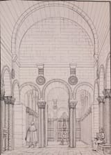 José María Avrial y Flores (Madrid 1807-1891 ibid.) Interior view of St. Mary of El Naranco, Oviedo - ink on paper 1847