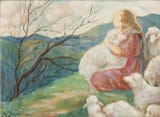 Adelina Zandrino (Genoa, Liguria, Kingdom of Italy 1893-1994 Genoa, Liguria, Italian Republic, E.U.) Bimba con pecorella (Little girl with sheep) - Olio su tela