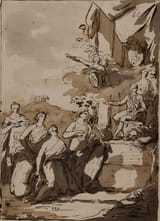 Unknown artist (Spanish 19th c.) Presentation of the Fine Arts to Ferdinand VII - ink and watery on paper (study) [El Prado Museum, inaugurated on 19 Nov. 1819] - copia