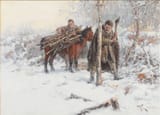 Jaroslav František Julius Věšín (Vraný, Kralupy nad Vltavou Okres, Kingdom of Bohemia, Austrian Empire 1860-1915 Sofia, Tsardom of Bulgaria) Bulgarian Woodsmen in Forest - Oil on canvas 1910