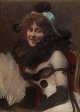 Hugo Joseph Anton Freiherr von Habermann (Dillingen, Schwaben und Neuburg, German Reich 1849-1929 München, Free State of Bavaria, German Reich) Porträt einer jungen Dame als Pierrette in der Loge - Öl auf Leinwand-min