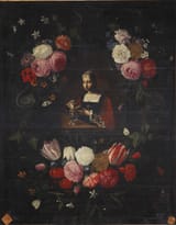 León Nicolás Smith (Netherlands 1672-1731) Garland of flowers with Magdalene - oil on canvas late 17th c.