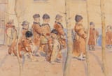 Josef Uprka (Kněždub, Kreis Hradisch, Margraviate of Moravia, Empire of Austria 1861-1940 Hroznová Lhota, Bezirke Brünn, Protectorate of Bohemia and Moravia, German Reich) On the Way to School - Watercolor on paper c.1903-min
