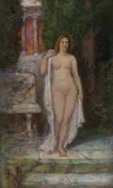 Ferdinand Leeke (Burg, Province of Saxony, Kingdom of Prussia, German Confederation 1859-1937 Nürnberg, Kingdom of Bavaria, German Reich) Vestalin vor einem Tempel - Öl auf Leinwand c.1910-min