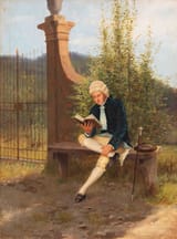 Enrico Meneghelli (1853-1942) Gentiluomo in lettura nel parco (Gentleman reading in the park) - Olio su tavola 1880