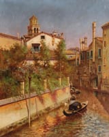 Enrico Meneghelli (1853-1942) Veduta di Venezia con gondola - Olio su tela 1931