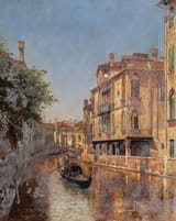Enrico Meneghelli (1853-1942) Veduta di Venezia con gondole - Olio su tela 1926