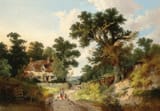 John Berney Ladbrooke (Norfolk, England, U.K. 1803-1879 Norwich, Norfolk, England, U.K.) Figures on a track in a wooded landscape - Oil on canvas 1868