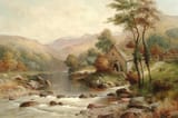 William Henry Mander (Birmingham, Warwickshire, England, U.K. 1850-1922) Old mill near Aberglaslyn, Wales - Oil on Canvas 1913
