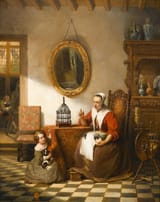 Johannes Cornelius Mertz (Amsterdam, Holland, Kingdom of the Netherlands 1819-1891 Brussels, Kingdom of Belgium) The lace maker - Oil on panel 1843