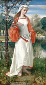Attributed to George Dunlop Leslie (London, U.K. 1835-1921 Lindfield, Sussex, England, U.K.) Allegorical scene with a maiden pouring water by a lake - Oil on canvas