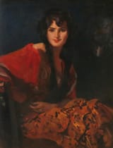 Leopold Schmutzler (Mies, Mies Bezirke, Kingdom of Bohemia, Austrian Empire 1864-1940 München, Gau München-Oberbayern, German Reich) Sitzende junge Frau - Öl auf Holzplatte