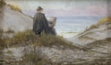 Friedrich Raupp (Nürnberg, Middle Franconia, K. of Bavaria, G.R. 1871-1949 München, F.S. of Bavaria, F.R.G.) Bildnis des Malers Julius Wentscher beim Plein-Air-Zeichnen in den Dünen am Strand von Leba an der Ostsee - Gouache auf Karton 1911-min