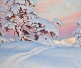 Gustaf Fjaestad (Stockholm, U.K. of Sweden-Norway 1868-1948 Arvika, Värmlands län, Kingdom of Sweden) Sun and Shadow on the Mountains - Oil on canvas 1927