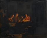 Johannes Rosierse (Dordrecht, Holland, Kingdom of the Netherlands 1818-1901 Dordrecht, South Holland, Kingdom of the Netherlands) Reading by lamplight - Oil on panel
