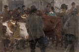 Franz Skarbina (Berlin, Kingdom of Prussia, German Confederation 1849-1910 Berlin, German Reich) Viehmarkt in der Oberpfalz (Cattle market in Upper Palatinate) - Öl auf Leinwand 1901-min