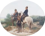 Christian Sell II (Düsseldorf, Rhine Province, Kingdom of Prussia, German Confederation 1856-1925 Gotha, Land Thüringen, German Reich) Preussischer offizier und soldaten - Öl auf Leinwand