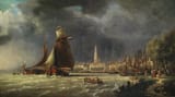 Charles Euphrasie Kuwasseg (Draveil, Seine-et-Oise, Kingdom of France 1838-1904 Paris, French Republic) Harbour scene - Oil on canvas 1872