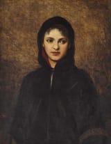 Gabriel Cornelius Ritter von Max (Prague, Kingdom of Bohemia, Austian Empire 1840-1915 Munich, Kingdom of Bavaria, German Reich) Junges Mädchen in schwarzem Mantel mit Kapuze - Öl auf Leinwand