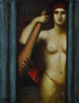 Adolf Frey-Moock (Jona, Canton of St. Gallen, Swiss Confederation 1881-1954 Steinebrunn, Canton of Thurgau, Swiss Confederation) An Amazone with a bow and a club - Oil on canvas 1910