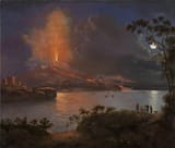 Italian school (Late 18th century) Vesuvius night eruption - Oil on canvas-min