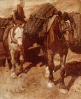 Franz Alexeevich Roubaud (Freeport of Odessa, Russian Empire 1856-1928 Munich, Free State of Bavaria, German Reich) Loaded Horses, Caravan in the Caucasus - Oil on canvas-min