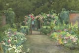 Mildred Anne Butler (Thomastown, County Kilkenny, Ireland, U.K. 1858-1941 Thomastown, County Kilkenny, Ireland) My Garden_ The gate from the herbaceous garden, Kilmurry, County Kilkenny - Watercolour heightened with touches of white on card