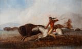 Cassilly Adams (Zanesville, Ohio, U.S.A. 1843-1921 Trader&#039;s Point, Indiana, U.S.A.) Buffalo hunt on the plains - Oil on canvas