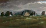 Johann Joseph Eugene von Guérard (Vienna, Empire of Austria 1811-1901 Chelsea, County of London, England, U.K.) Sailing ship rounding the South end of Tasman&#039;s Island - Oil on Canvas c.1857