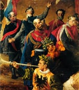 Anton Alexander von Werner (Frankfurt an der Oder, Pr. of Brandenburg, K. of Prussia, G.C. 1843-1915 Berlin, German Reich) Waffenbrüderschaft (Brotherhood in Arms, Prussian variant section of the Victory Monument frieze) - Öl auf Leinwand 1874