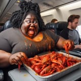 black woman ai plane lobster meal slob