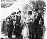 black-and-white-illustration-of-a-woman-pinning-a-white-feather-on-a-man-s-chest-accusing-him-of-cowardice-for-not-enlisting-while-two-other-women-watch