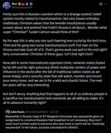 FreeUkraine91 30-06-2025 Pretty sure this is Russian cosmism which is a strange esoteric belief system mostly related to transhumanism. Not very orthodox,