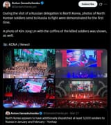 During the visit of a Russian delegation to North Korea, photos of North Korean soldiers send to Russia to fight were demonstrated for the first time. 30-06-2025