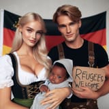 ai_art_german_flag_white_man_woman_refugees_welcome_mom_dad_blackbaby_switch_babybasket