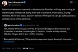 Kasparov63 02-07-2025 American weapons created to destroy the Russian military are rotting in warehouses instead of doing their job in Ukraine. Putin asks, Trump delivers