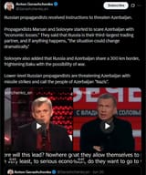 Russian propagandists received instructions to threaten Azerbaijan. 01-07-2025 Propagandists Marsan and Solovyev started to scare Azerbaijan
