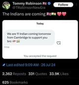 tommy zionist robinson loves indians