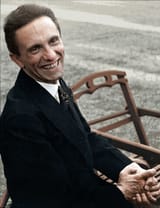 German Minister of Culture Joseph Goebbels sitting outside in garden of Carlton Hotel during occasion of League of Nations meeting