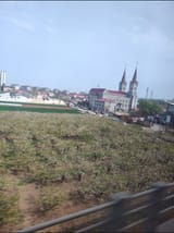 rural christian church in china, taken from high speed rail train