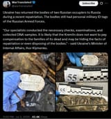 Ukraine has returned the bodies of two Russian occupiers to Russia during a recent repatriation. The bodies still had personal military ID tags 02-07-2025