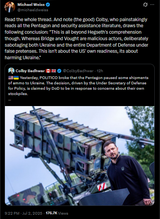 michaeldweiss 02-07-2025 Read the whole thread. And note (the good) Colby, who painstakingly reads all the Pentagon and security assistance literature, draws the following conclusion