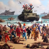 ai_art_clowns_invading_beach_d_day_beach_invasion