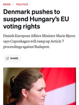 DENMARK PUSHES TO SUSPEND HUNGARY&#039;S VOTING RIGHTS