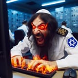 angry_kike_jidf_4chan_shill_typing_keyboard_fire_fingers_dalle2