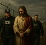 ai_art_jesus_christ_godtier_watercolor_apprehended_by_jewish_ice_fighters_border_wall_barb_wire_handcuffs